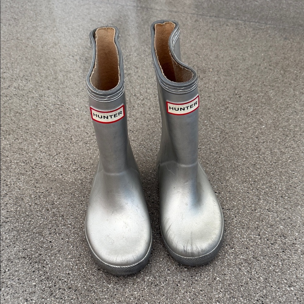 Hunter Kids Metallic Silver Rain Boots